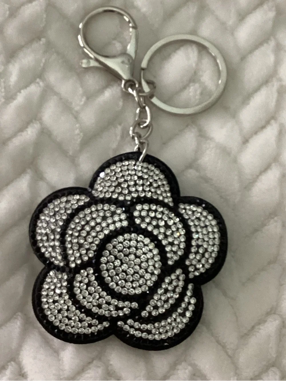 Rhinestone Flower Purse or Keychain Charm - Black & Silver